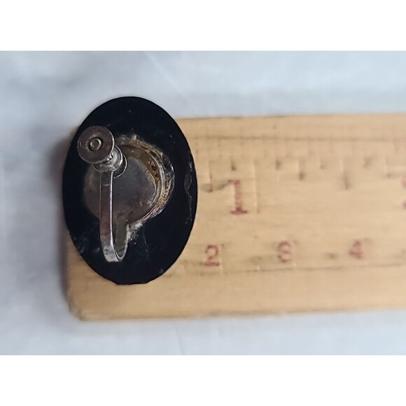 Black Oval Screwback Earrings Vintage, READ USED - Picture 10 of 10